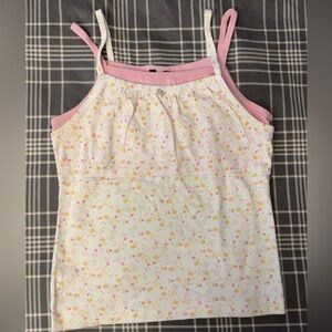 Vintage Y2K IN DESIGN girls Floral Pink and White Tank Top